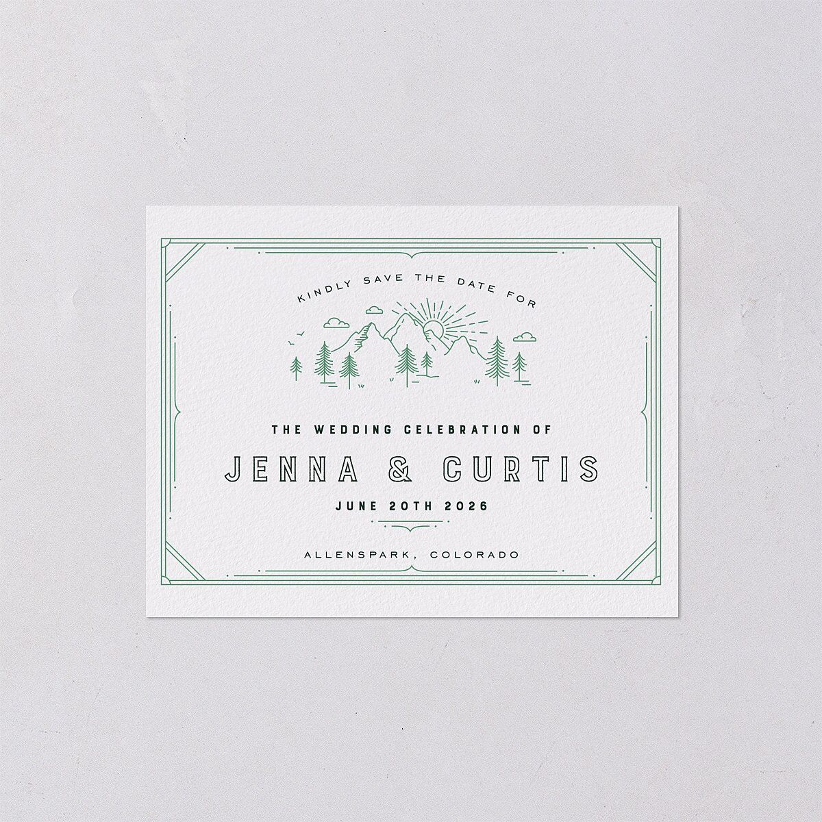 Iconic Mountain Save the Date Petite Cards Dark Green Signature smooth Blank No Standard