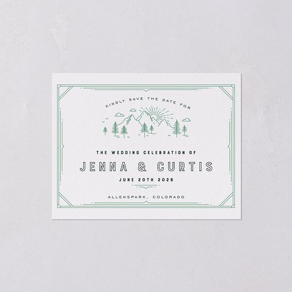 Iconic Mountain Save the Date Petite Cards Dark Green Signature smooth Blank No Standard