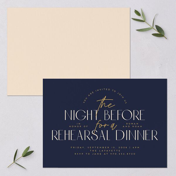 Headline Rehearsal Dinner Invitations Navy Signature Blank Standard