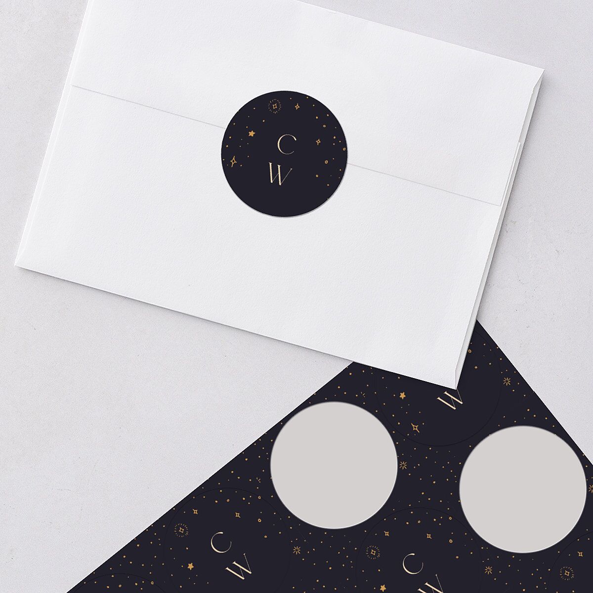 Celestial Galaxy Wedding Stickers Dark Navy Circle