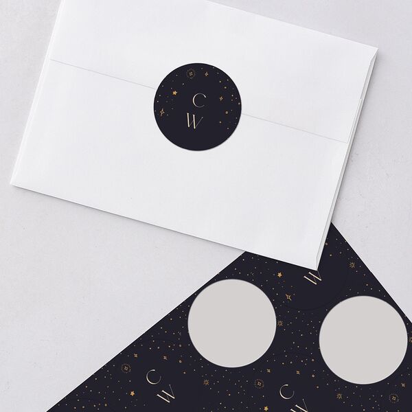 Celestial Galaxy Wedding Stickers Dark Navy Circle