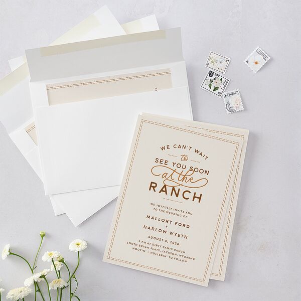 Western Denim Wedding Invitations Champagne Signature Blank No Standard