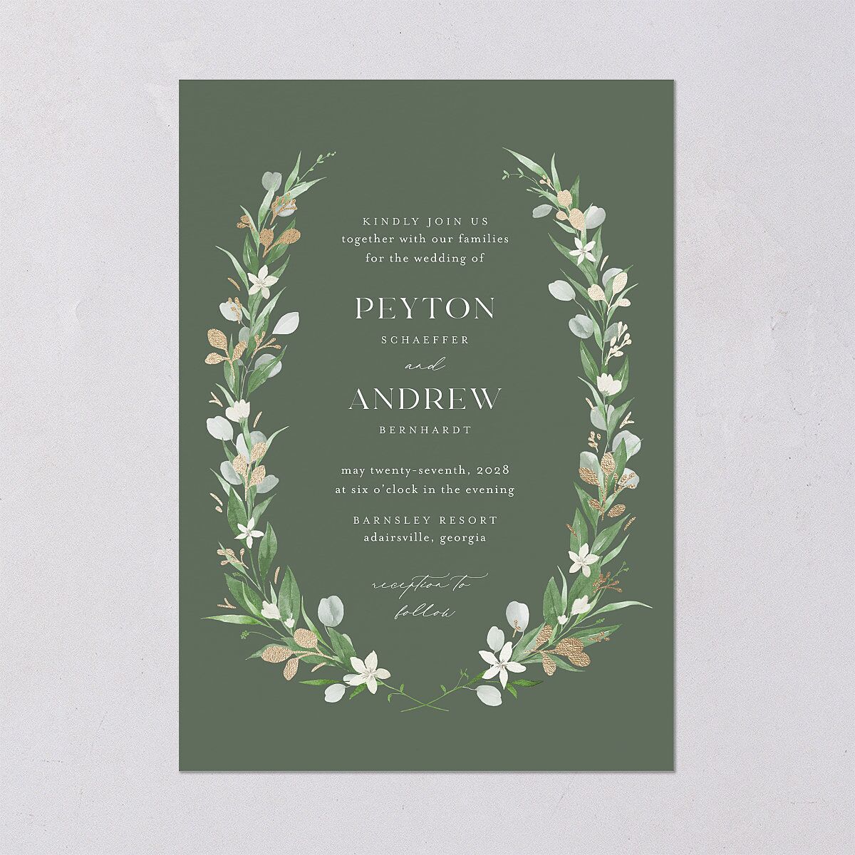Greenery Laurel Foil Wedding Invitations Thyme Gold Signature Blank No Standard
