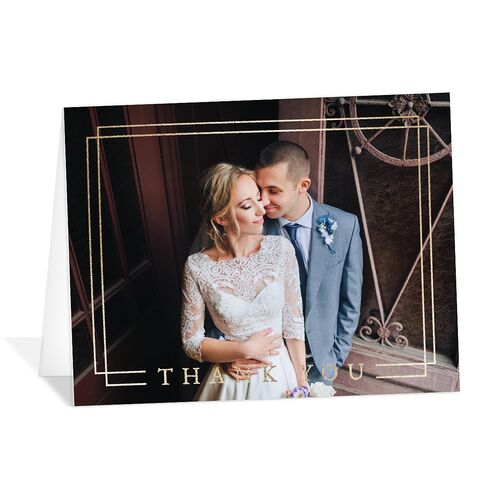 Double Frame Thank You Cards Gold Moody Blue