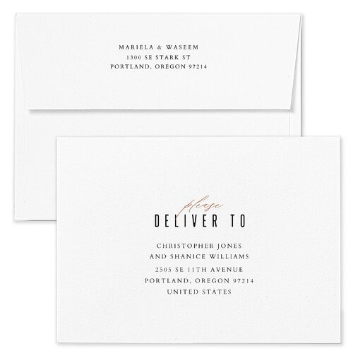 Classic Cascade Wedding Invitation Envelopes Terracotta Snow Return Address Standard Signature