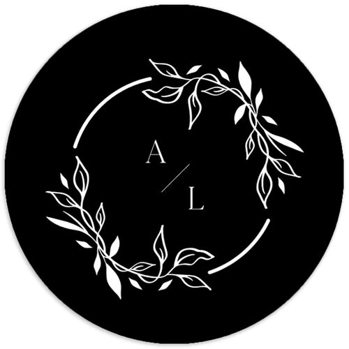 Monogram Leaves Wedding Stickers Charcoal Circle