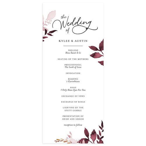 Leafy Frame Wedding Programs Merlot Signature