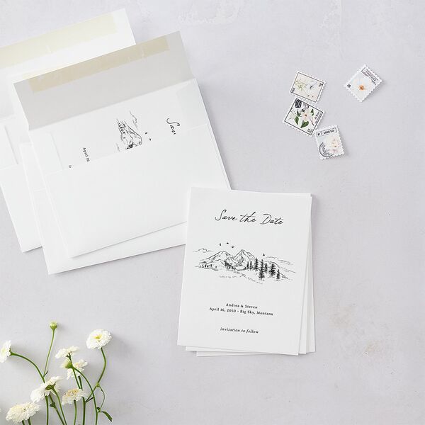 Elegant Mountain Monogram Save the Date Petite Cards Pure White Signature smooth Blank No Standard
