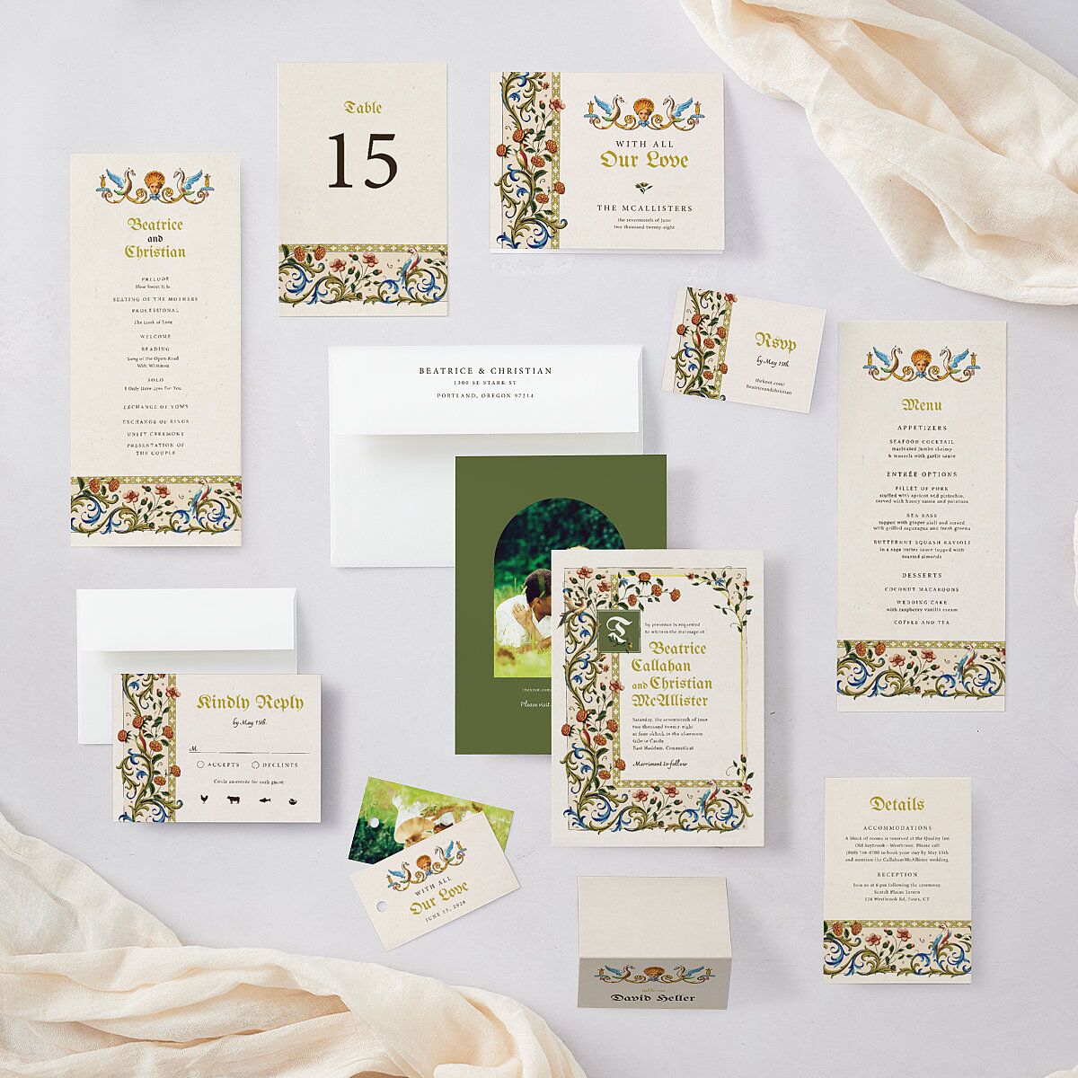 Medieval Renaissance Wedding Invitations Moss Signature Blank No Standard