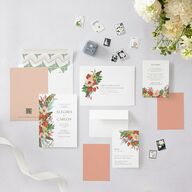 Flores Tropicais Wedding Invitations Gold Red Clay Signature Blank No