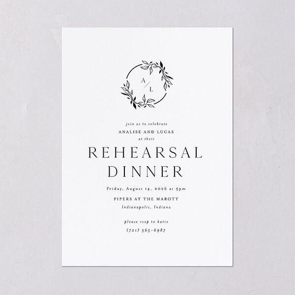 Monogram Leaves Rehearsal Dinner Invitations Charcoal Signature Blank Standard
