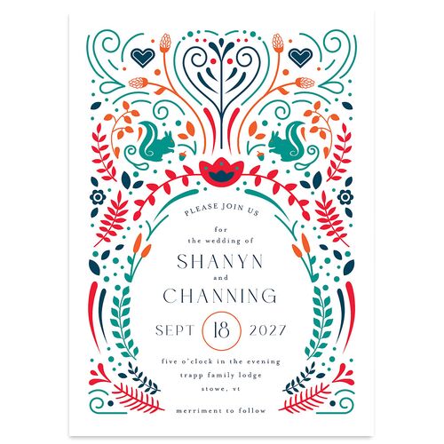 Nordic Folk Wedding Invitations Crimson Signature Blank No Standard