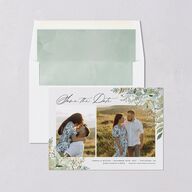 Shining Greenery Save the Date Cards Gold Off-White Signature smooth Blank No Standard