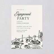 Hand Drawn Tablescape Engagement Party Invitations Ivory Signature Blank Standard