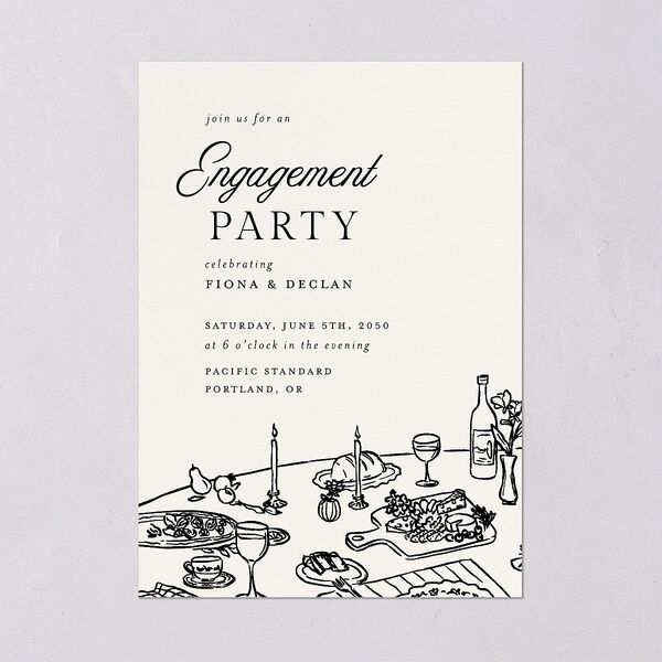 Hand Drawn Tablescape Engagement Party Invitations Ivory Signature Blank Standard