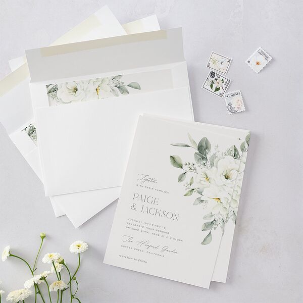 Elegant Pastel Floral Wedding Invitations Pure White Signature Blank No Standard