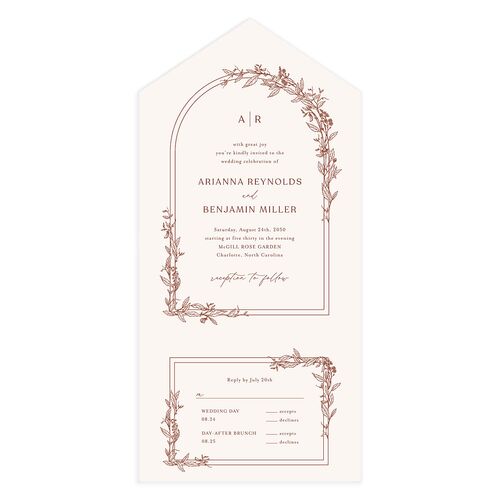 Botanical Arch All-in-One Wedding Invitations Copper Signature Light Both Recipient and Return Addresses No