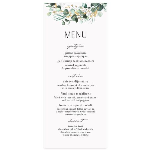 Timeless Floral Hoop Foil Menus Gold Pure White Signature