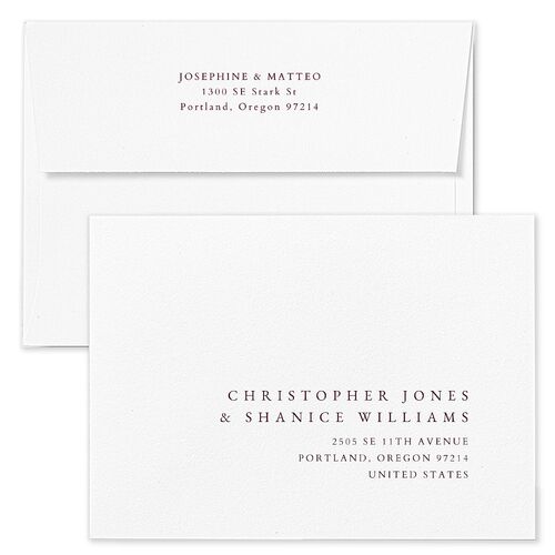 Double Frame Wedding Invitation Envelopes White Bordeaux Both Recipient and Return Addresses Standard Signature