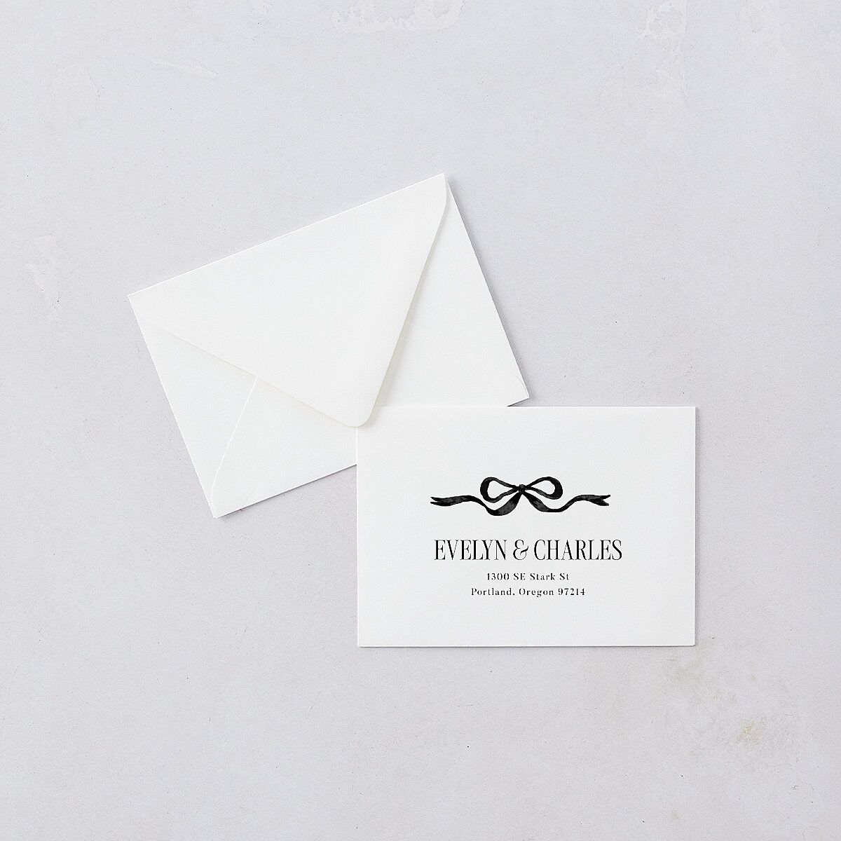 Whimsical Hand Drawn Bow Response Card Euro Envelopes White Linen Return Address Luxe