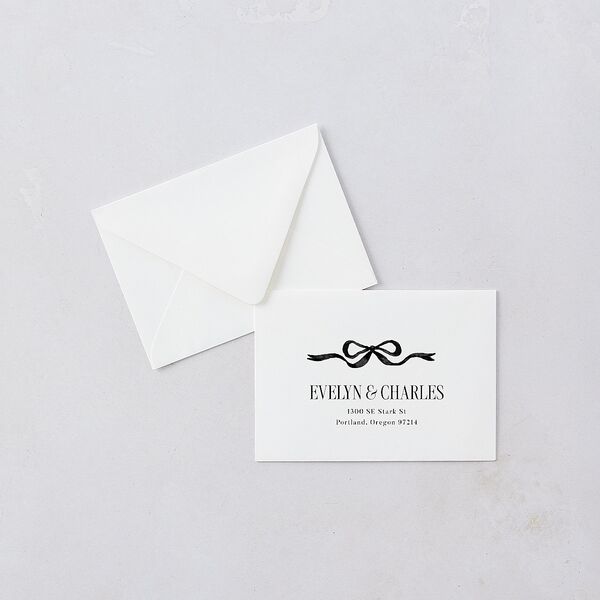Whimsical Hand Drawn Bow Response Card Euro Envelopes White Linen Return Address Luxe