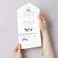 Elegant Greenery All-in-One Wedding Invitations Pure White Signature Light Both Recipient and Return Addresses No