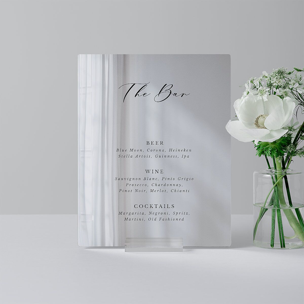 Eucalyptus Frame Mirrored Acrylic Favor Tabletop Sign X-small Pure White Mirrored Acrylic XS Tabletop Favor Standard