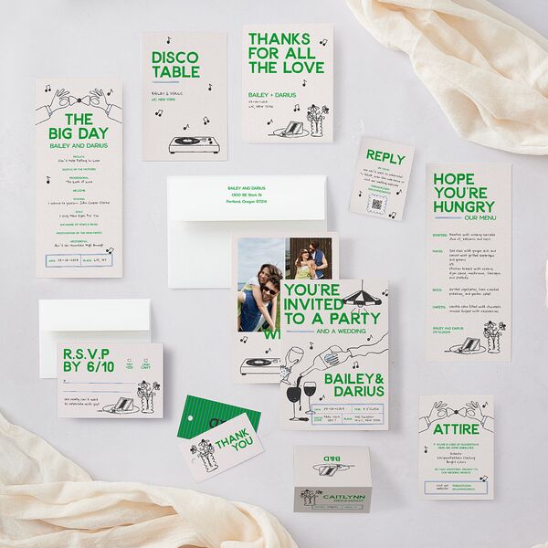 Hand Drawn Party Wedding Programs Jewel Green Signature