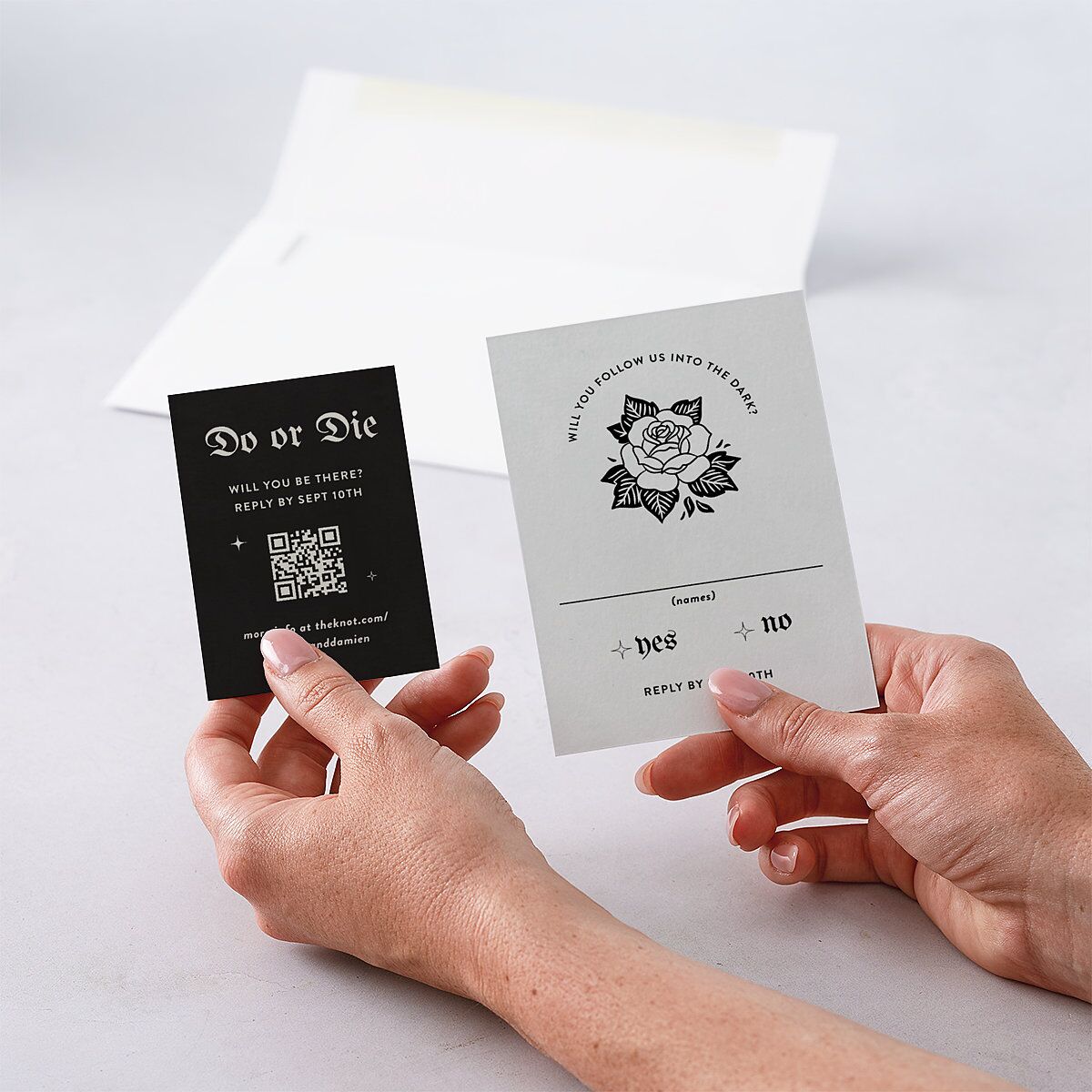 Moody Gothic Rose QR Code RSVP Cards Midnight Signature Standard