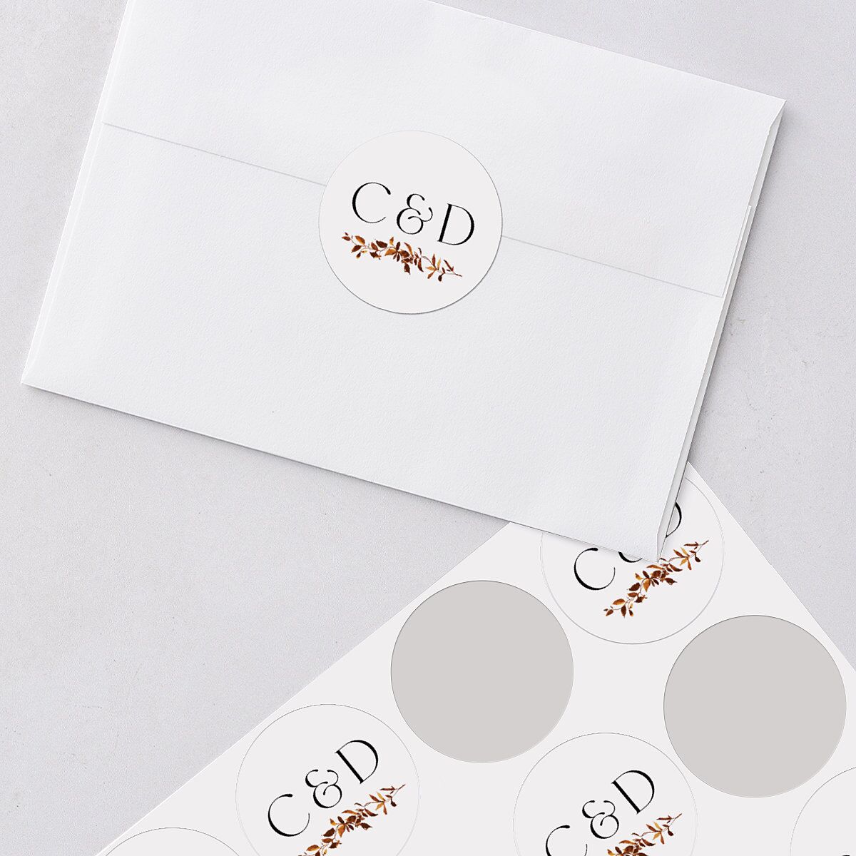 Simple Vine Wedding Stickers Terracotta Circle