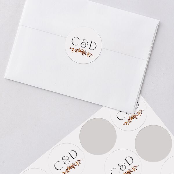 Simple Vine Wedding Stickers Terracotta Circle
