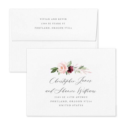 Beloved Floral Thank You Card Envelopes White Dark Berry Both Recipient and Return Addresses Signature Standard