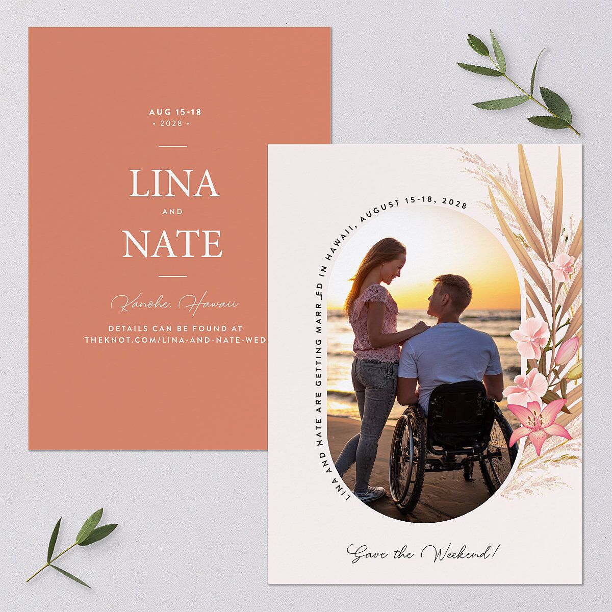 Tropical Oval Save The Date Cards — view 1