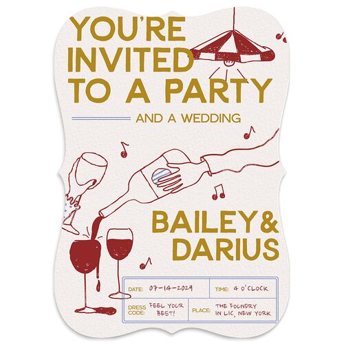 Hand Drawn Party Wedding Invitations Umber Signature Blank No Bracket