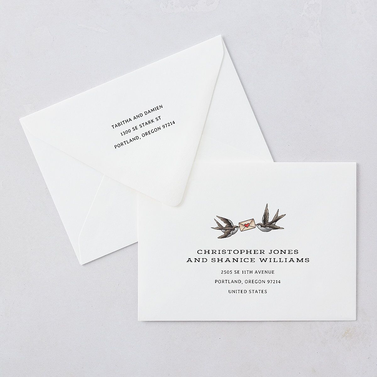 Til Death Tattoos Wedding Invitation Euro Envelopes Midnight White Both Recipient and Return Addresses Luxe Signature