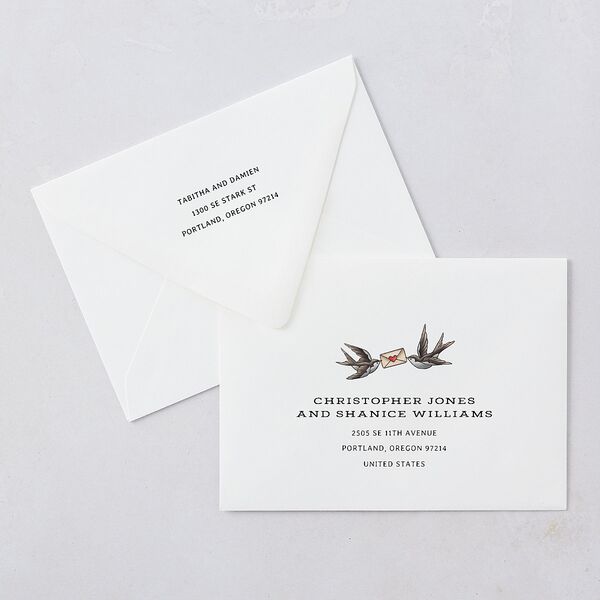 Til Death Tattoos Wedding Invitation Euro Envelopes Midnight White Both Recipient and Return Addresses Luxe Signature