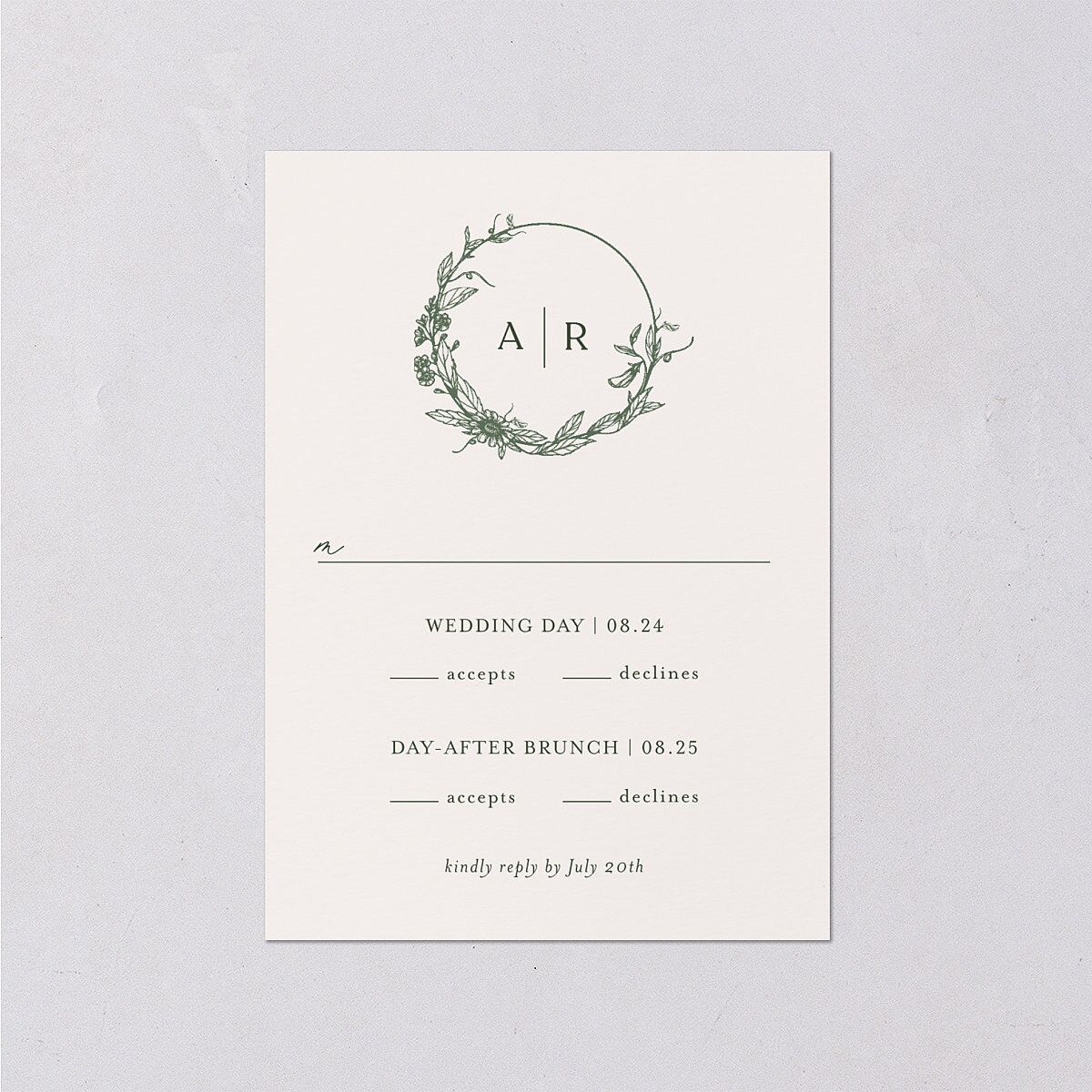 Botanical Arch Wedding Response Cards Hunter Green Signature Standard