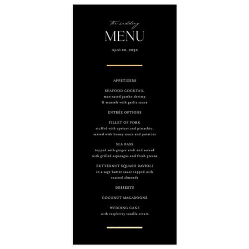 Joyful Union Foil Menus Gold Licorice Signature