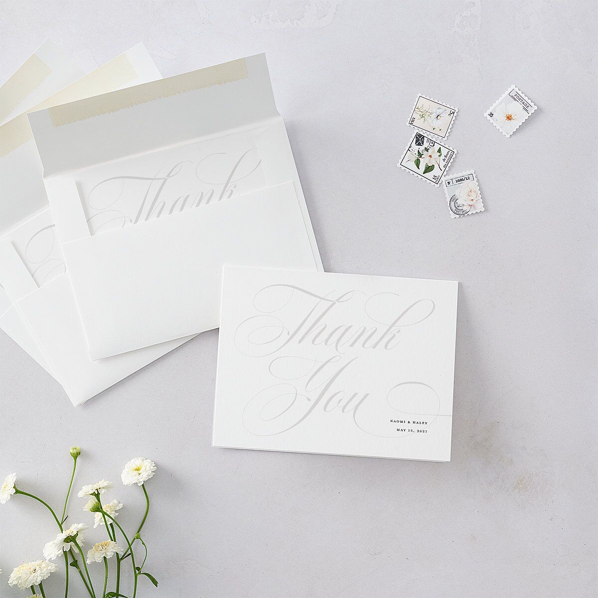 Elegant Monogram Thank You Cards Pure White