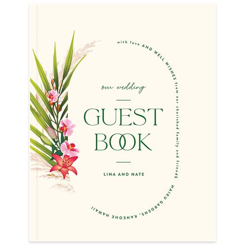 Hawaiian Tropical Orchid Oval Wedding Guest Book Crimson