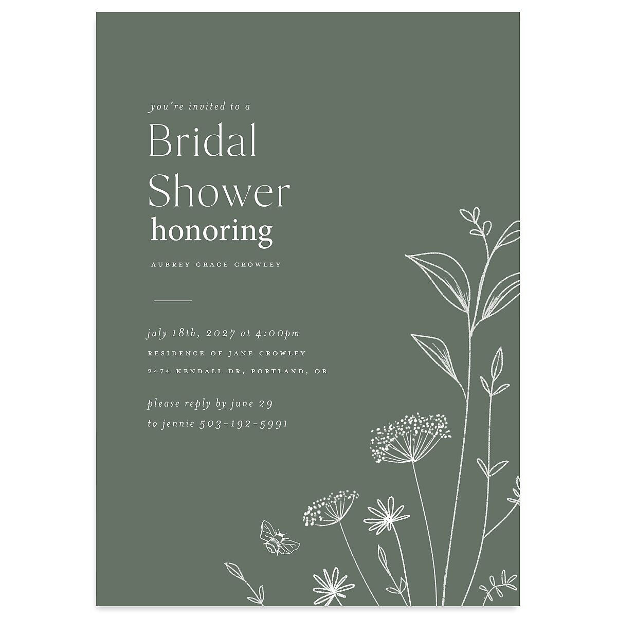 Simple Modern Wildflowers Bridal Shower Invitations
