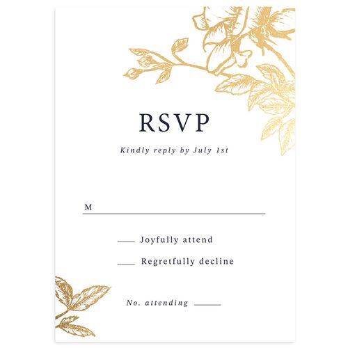 Botanical Luxury Foil Wedding Response Cards Navy Gold Signature Standard