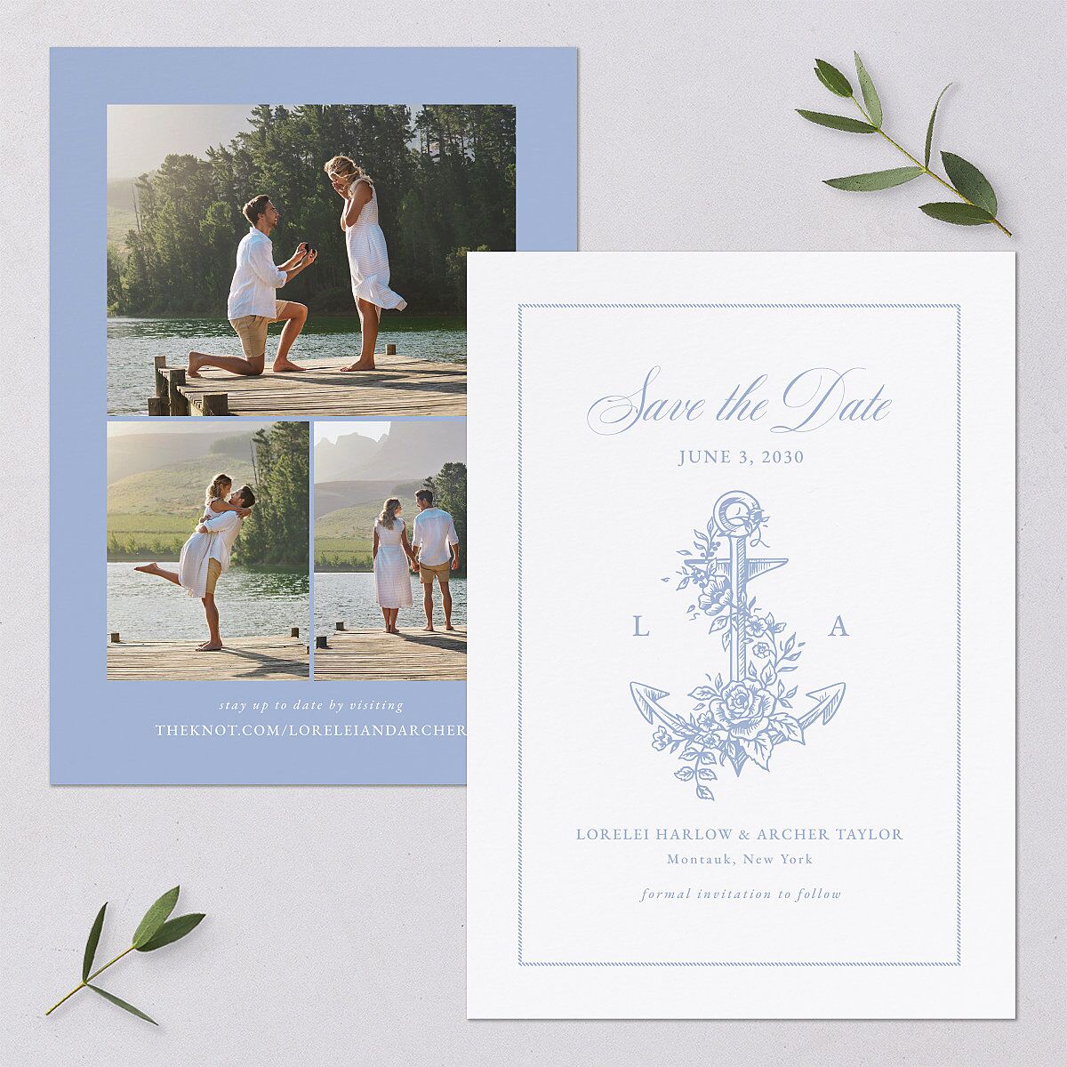 Coastal Oysters and Anchors Save the Date Cards Sea Blue Signature smooth Blank No Standard