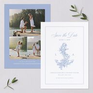 Coastal Oysters and Anchors Save the Date Cards Sea Blue Signature smooth Blank No Standard