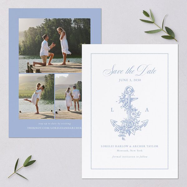 Coastal Oysters and Anchors Save the Date Cards Sea Blue Signature smooth Blank No Standard