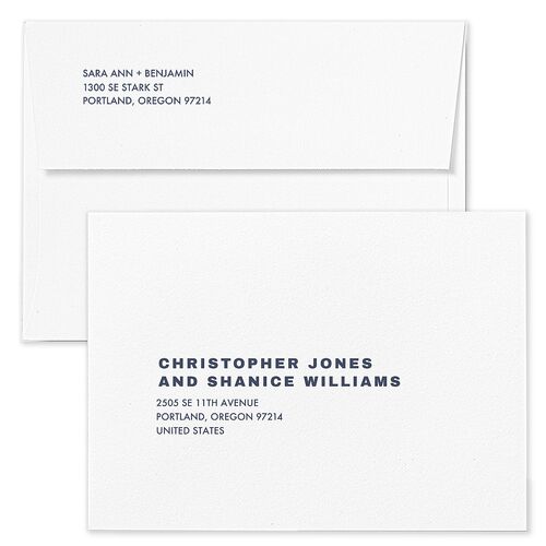 Cinematic Love Story Wedding Invitation Envelopes Regency Blue White Both Recipient and Return Addresses Standard Signature