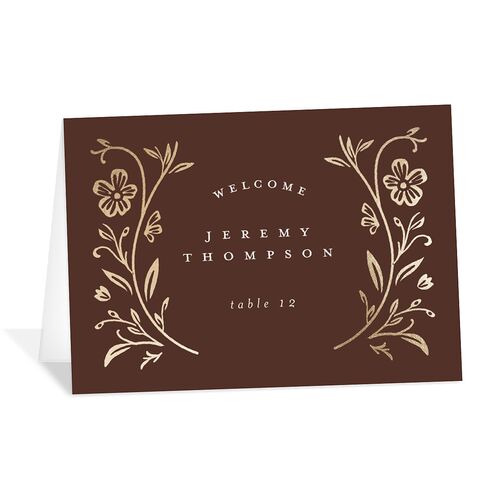 Storybook Filigree Place Cards Gold Chocolate Signature