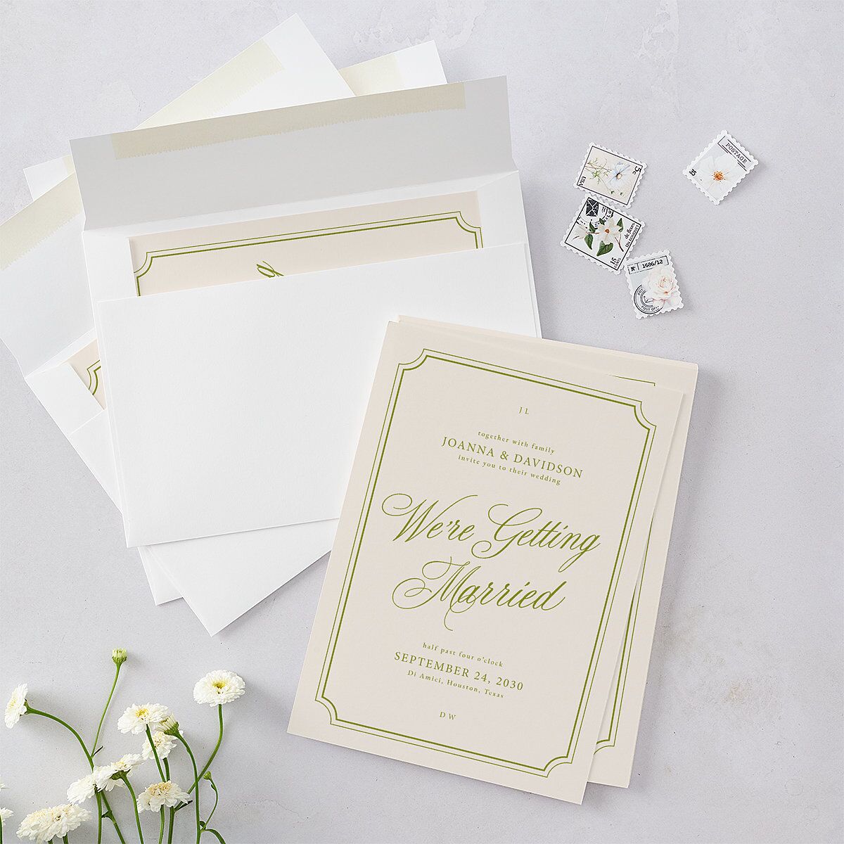 We're Getting Married Wedding Invitations Deep Olive Signature Blank No Standard