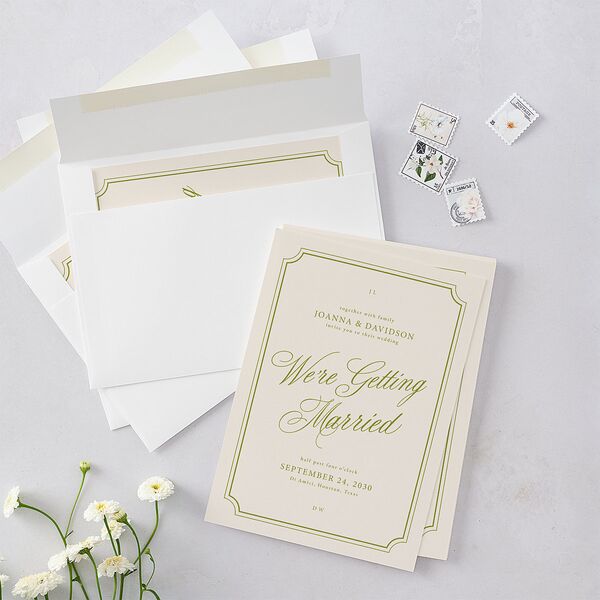 We're Getting Married Wedding Invitations Deep Olive Signature Blank No Standard