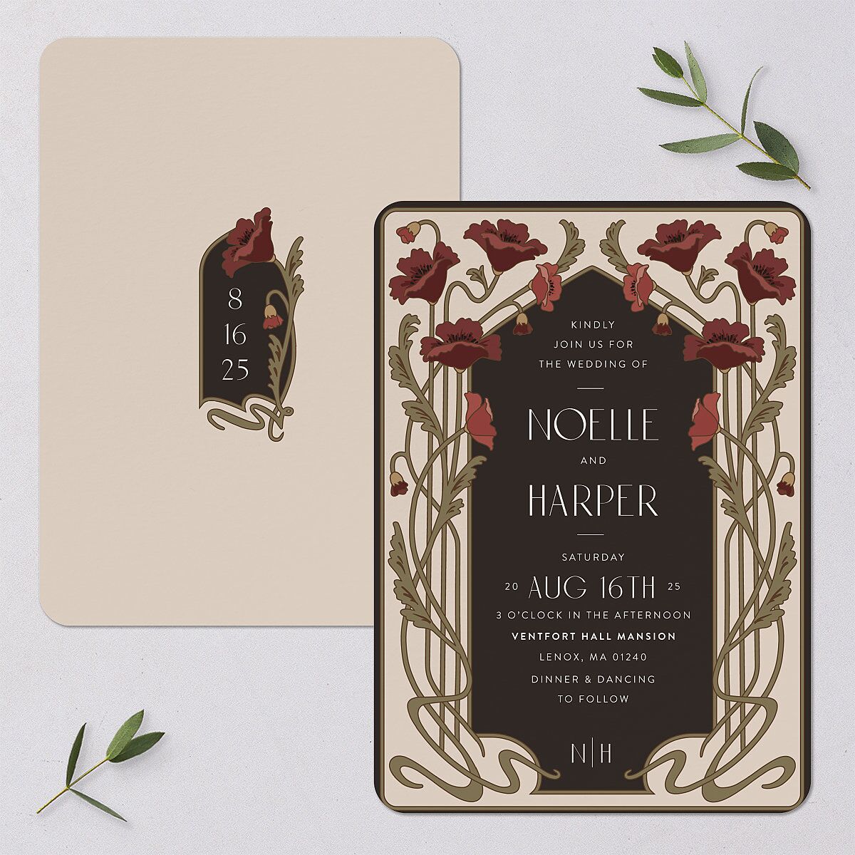 Vintage Nouveau Floral Wedding Invitations Merlot Signature Blank No Rounded